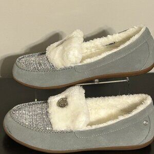 NEW Womens SPENCO Sz 9 Gray and White Birch Tweed Faux Fur Lined Slippers